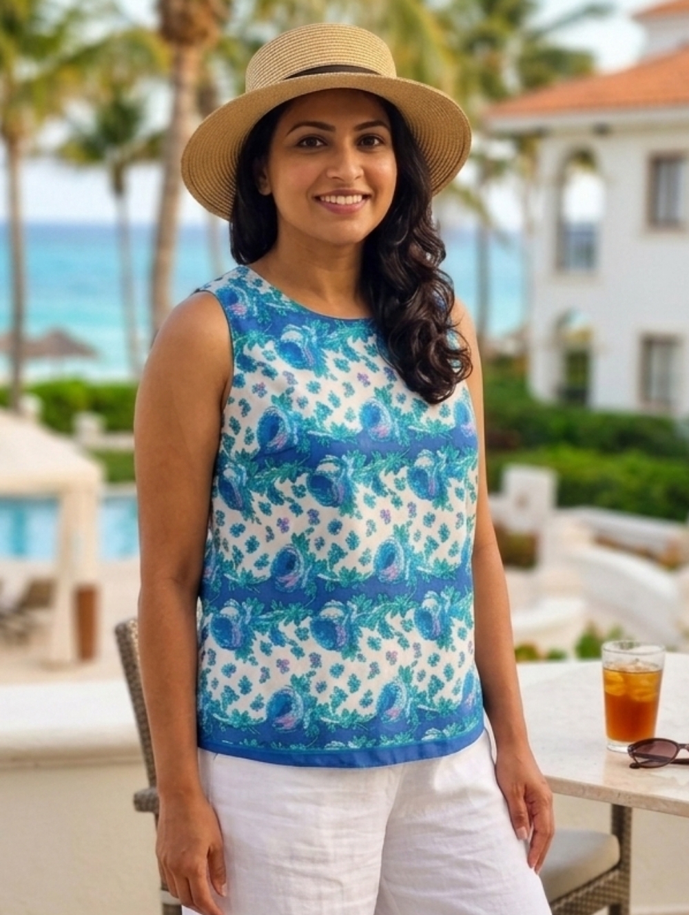 NEW Talbot Silk Top Cotton Lining Floral Print Sleeveless Size 16 Blue